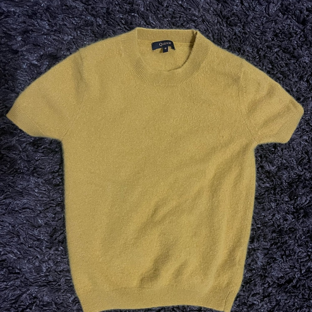 Quince 100% Cashmere Short Sleeve Crewneck Sweater - Mustard Yellow